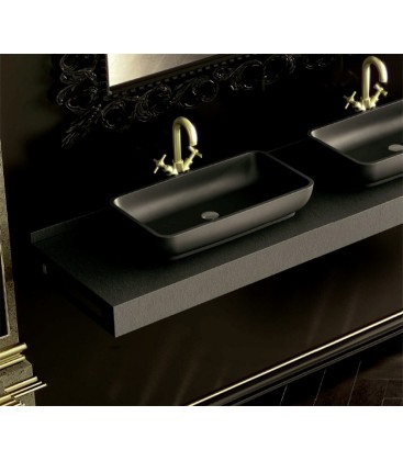 Fiora consola recta resina modelo fontana negro y lavabo sobre encimera modelo iota negro